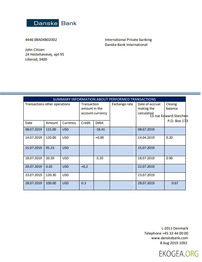 Déclaration de la Danskebank du Danemark
